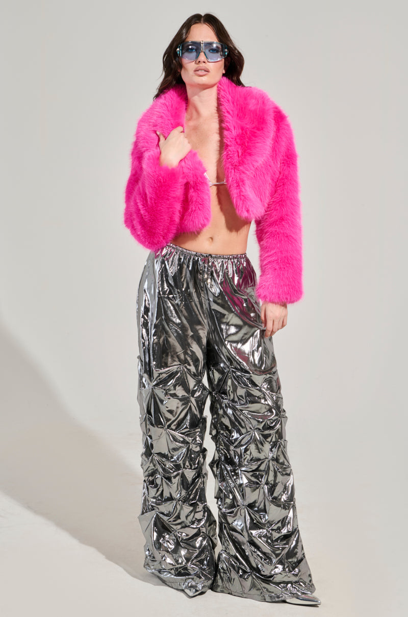 LIGHTS OUT CROPPED FAUX FUR JACKET IN PINK