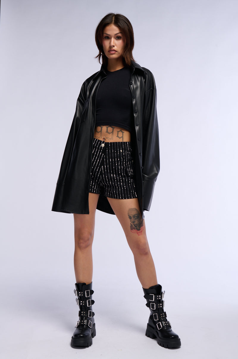 BRITTNI RHINESTONE CARGO DENIM SHORT IN BLACK