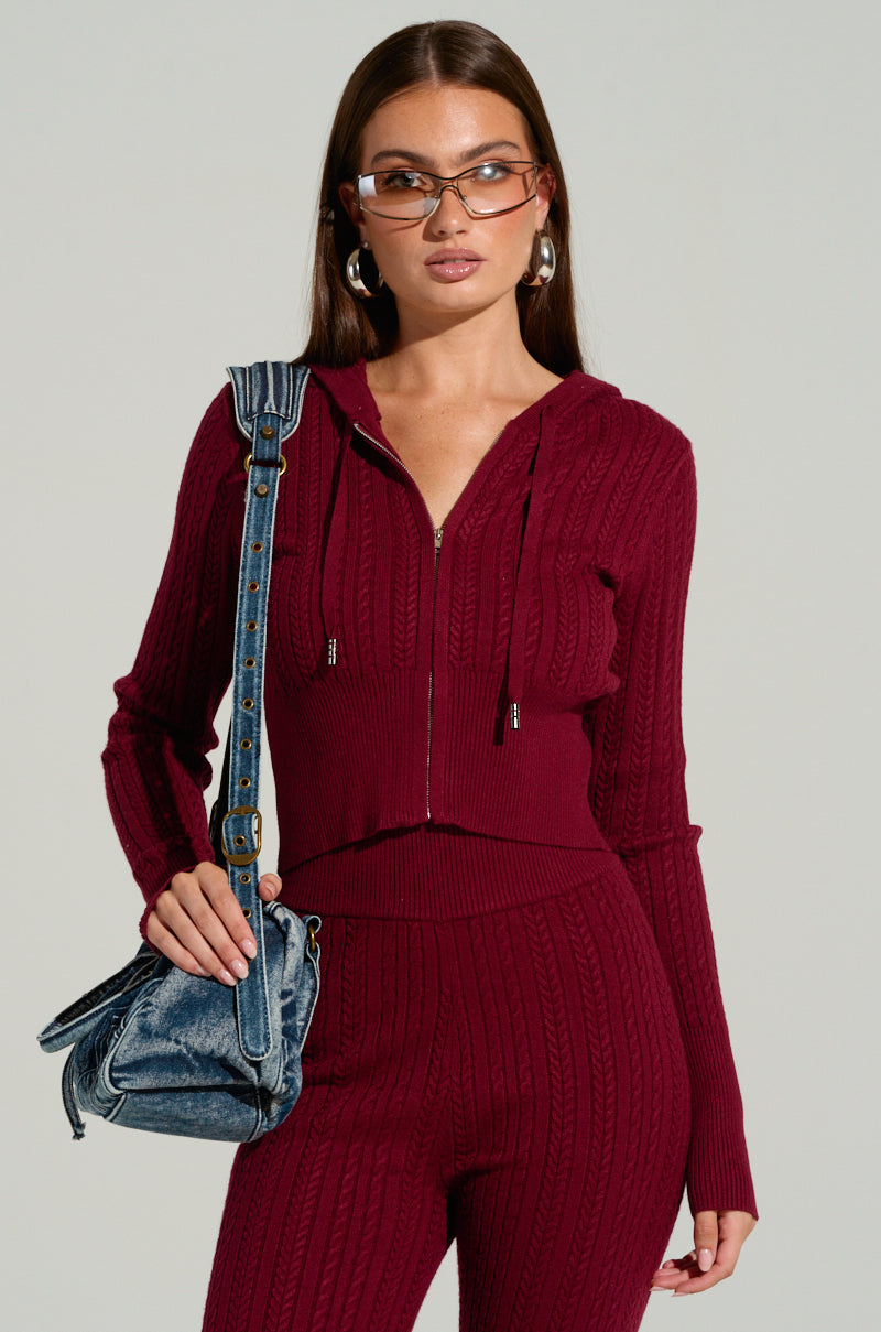 DREAM GIRL KNIT ZIP UP IN BURGUNDY