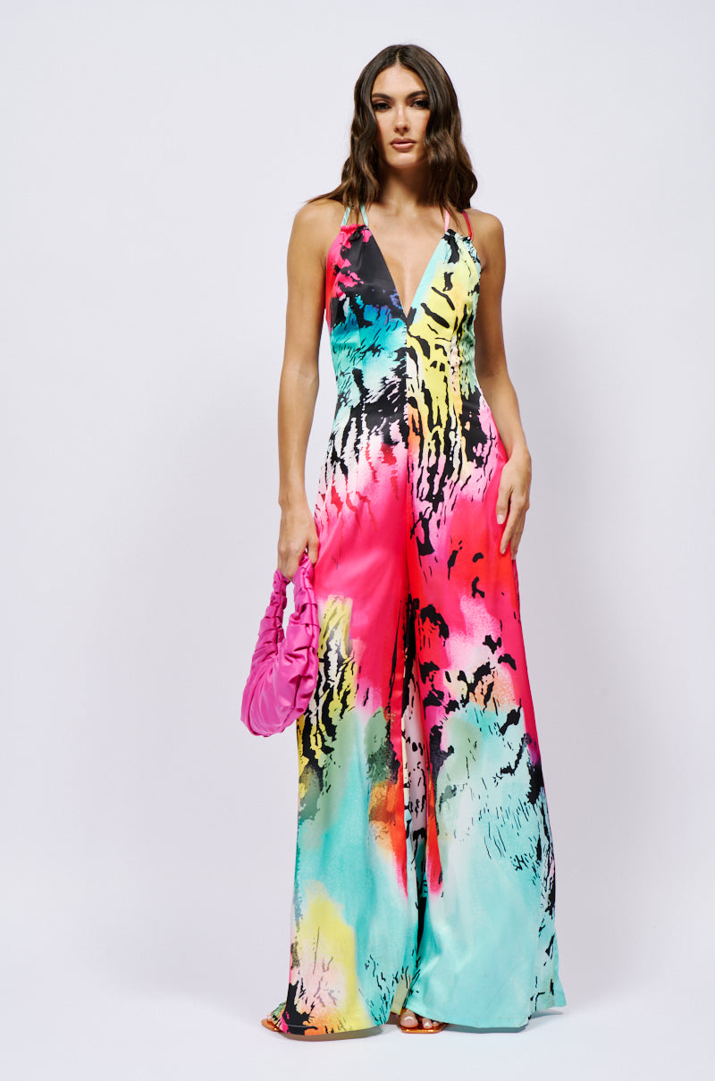 WILD CHILD SATIN PRINTED JUMPSUIT