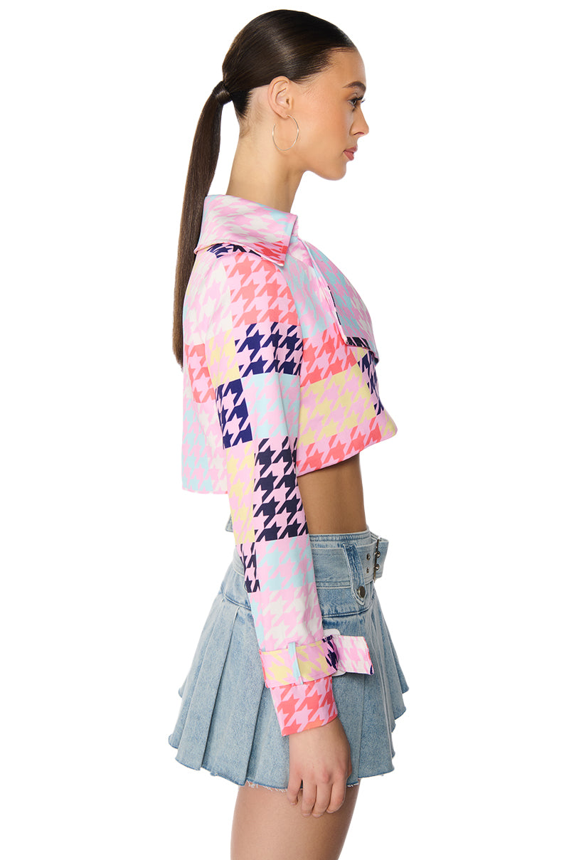 BLEEKER STREET HOUNDSTOOTH PRINT CROP BLAZER