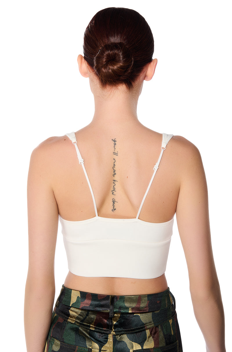 PAXTON SUPER LUXE SLEEVELESS LONGLINE BRALETTE TOP IN WHITE