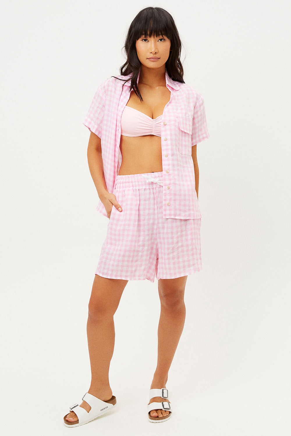 Lou Button Up Top - Pink Picnic