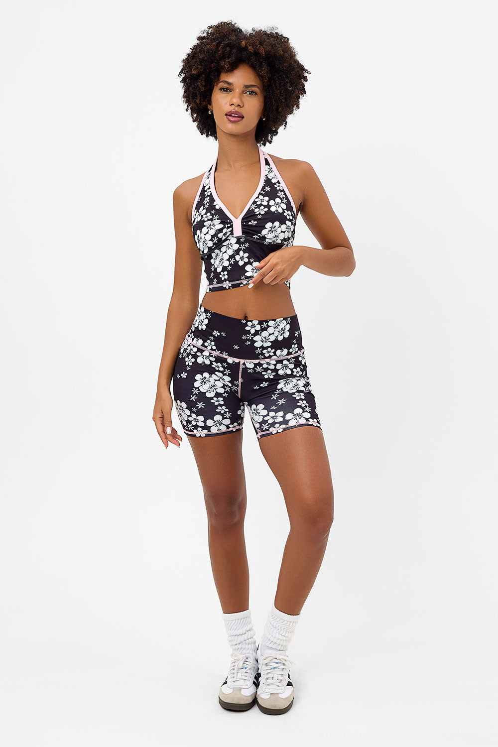 Speedy High Waist Floral Biker Short - Plush Plumeria