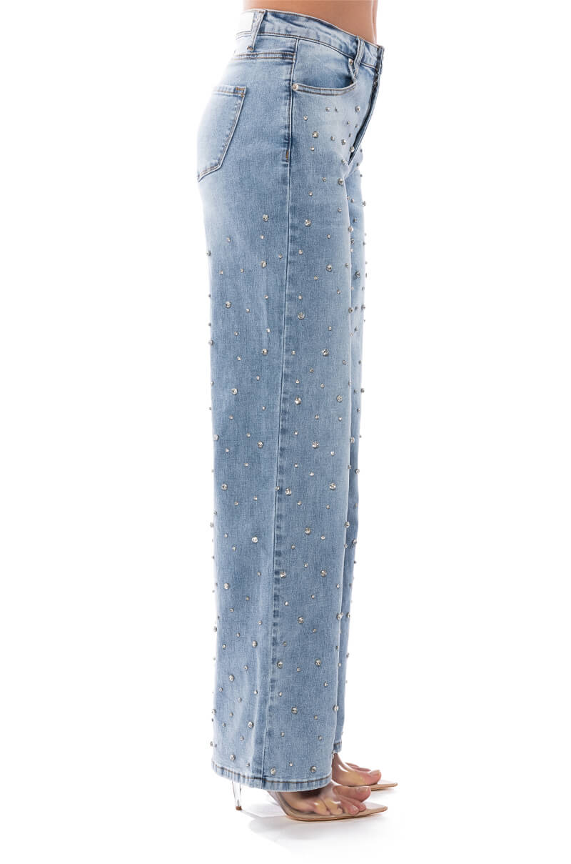 JOANIE EMBELLISHED WIDE LEG JEANS