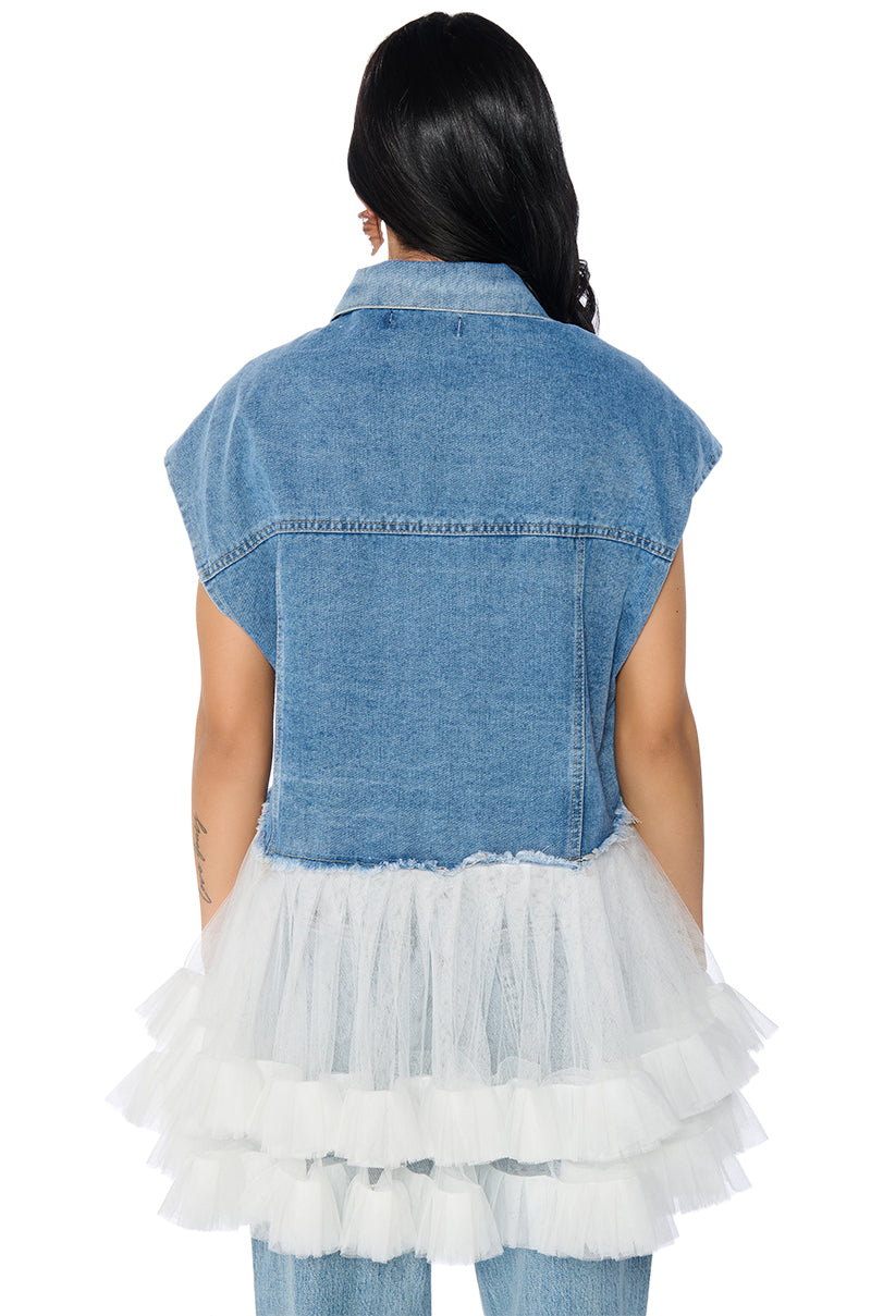 TULLE PEPLUM DENIM VEST