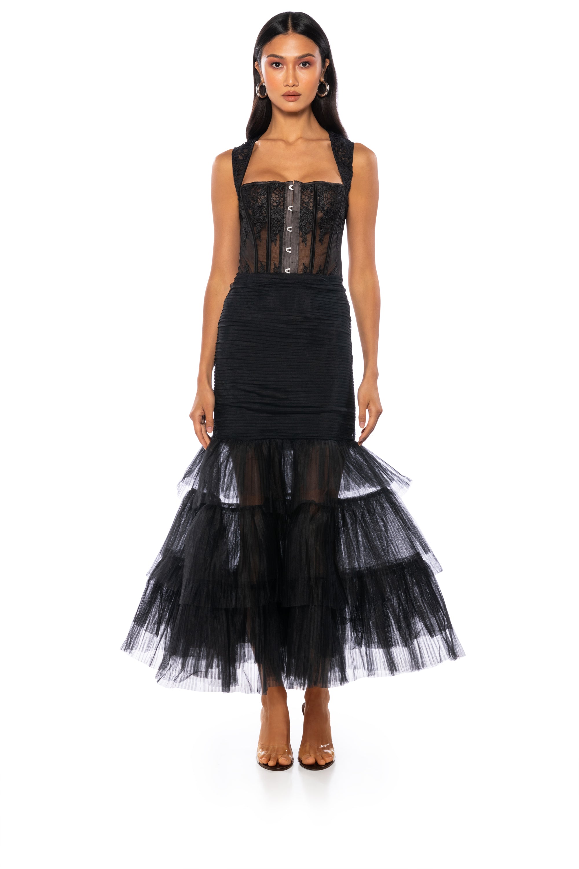 AT THE GALA FLOUNCED TULLE MAXI SKIRT