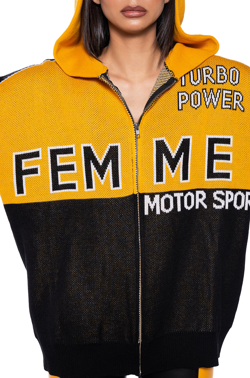 FEMME RACING KNIT ZIP UP SWEATSHIRT