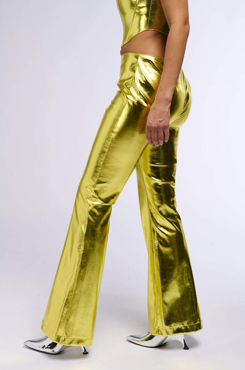 NEED YOU TONIGHT METALLIC FAUX LEATHER FLARED PANT