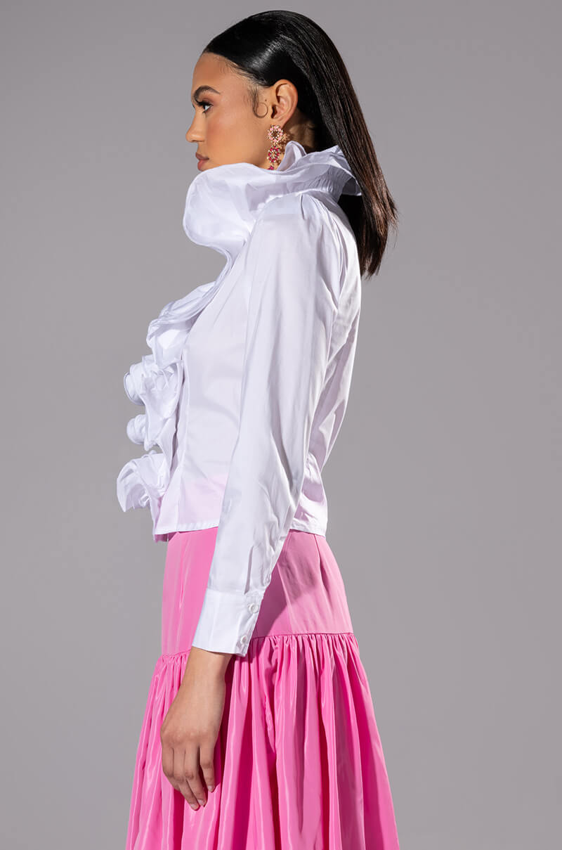 CALISTA STATEMENT RUFFLE COLLAR BUTTON DOWN BLOUSE