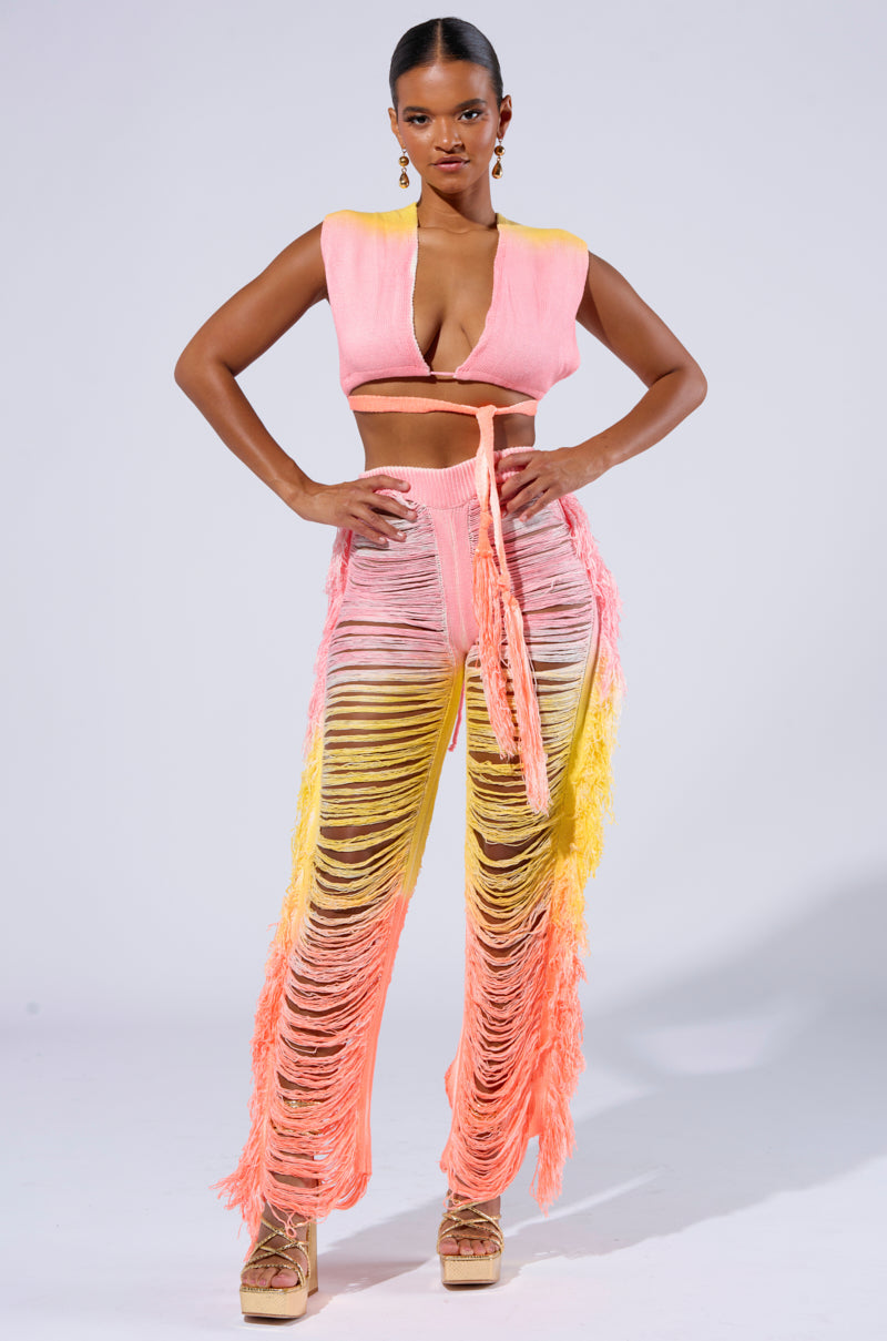 TIME TO DANCE CUTOUT FRINGE PANT AND TOP SET