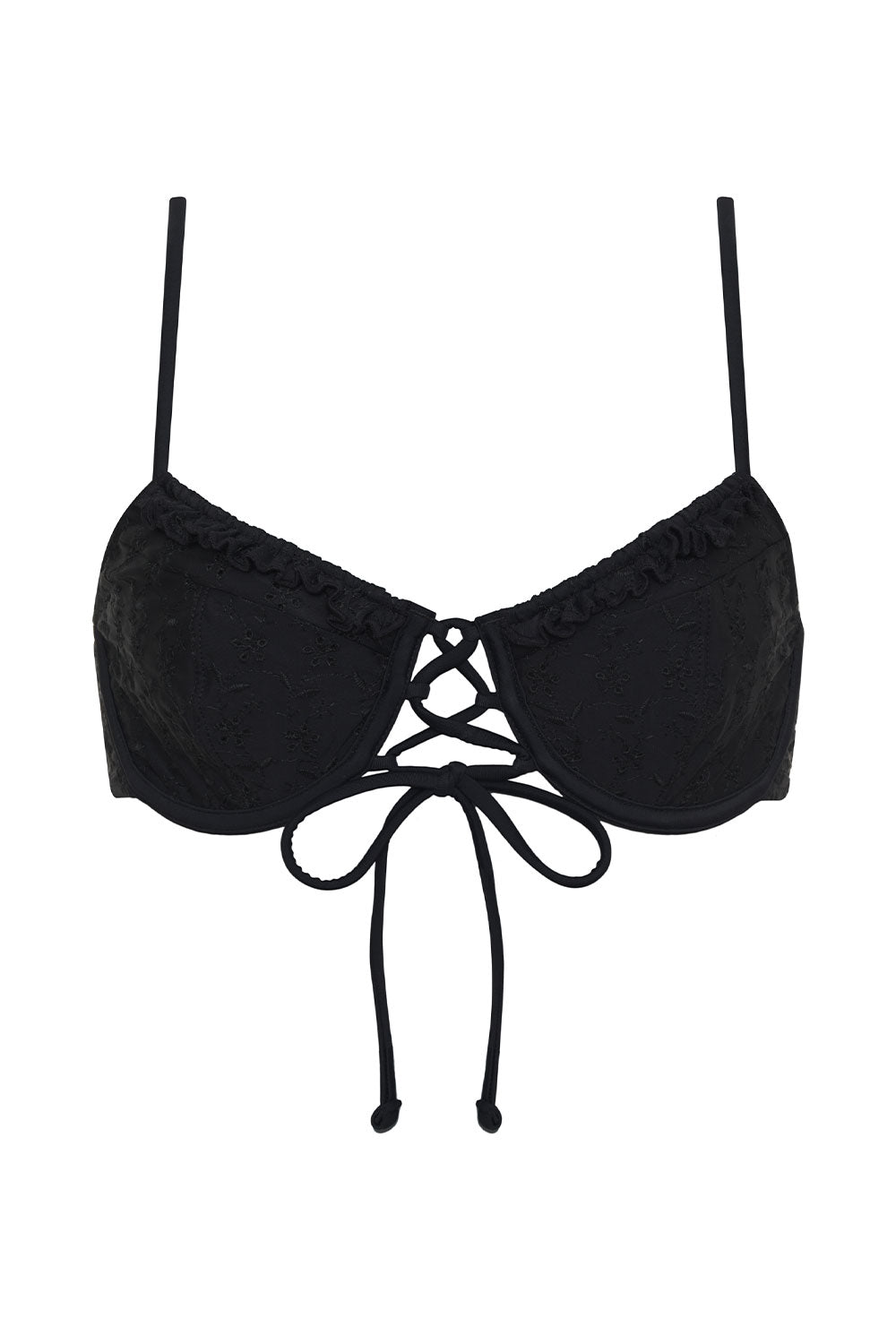 Lucia Eyelet Underwire Bikini Top - Black