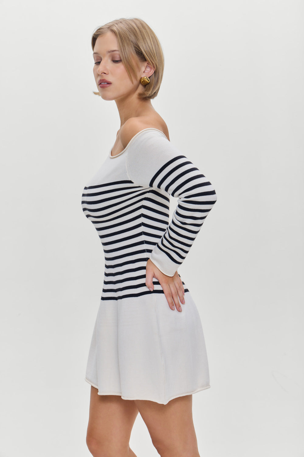 Boardwalk Off Shoulder Mini Dress - Ivory