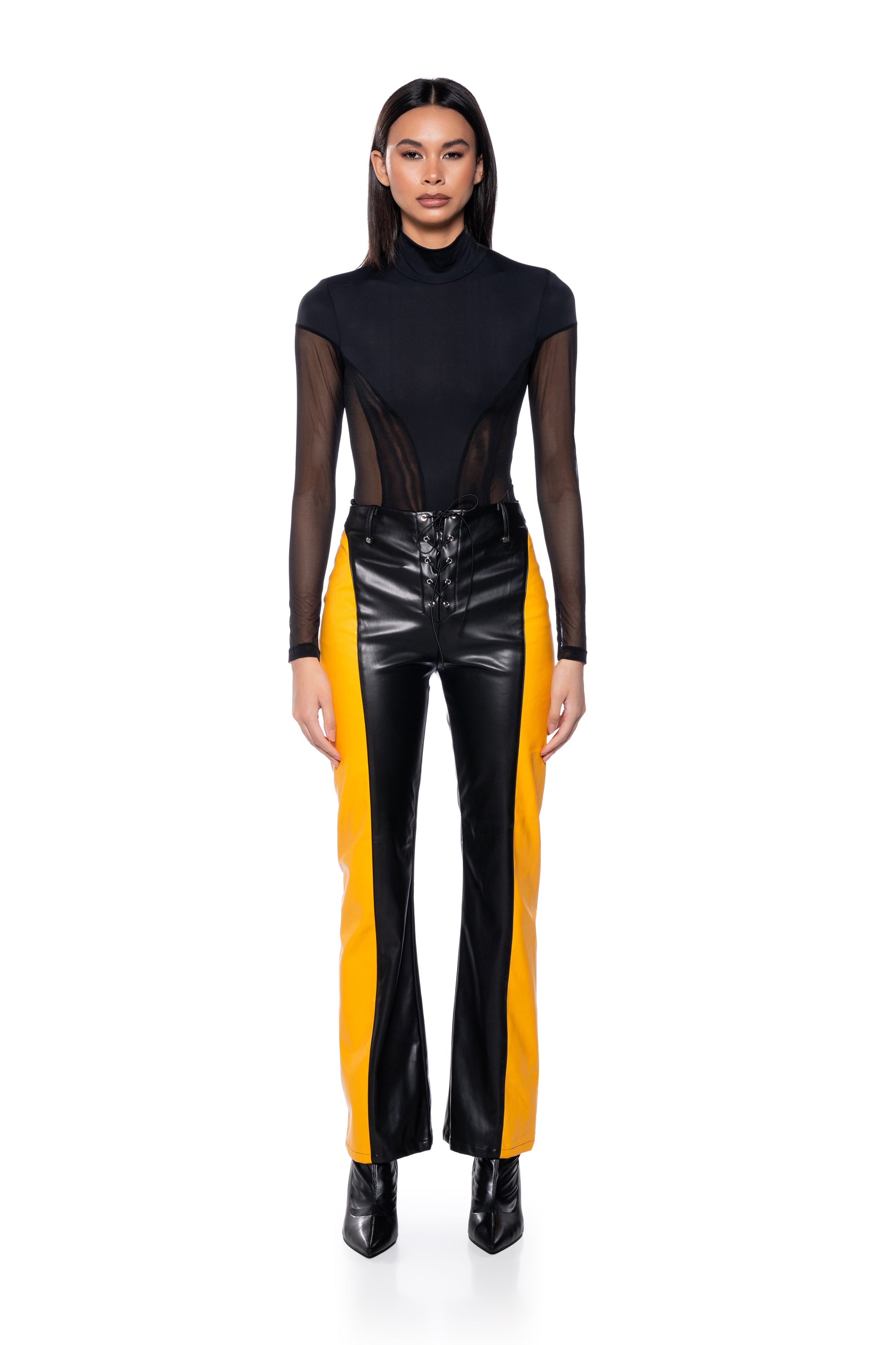 FEMME RACING FAUX LEATHER TIE UP PANT