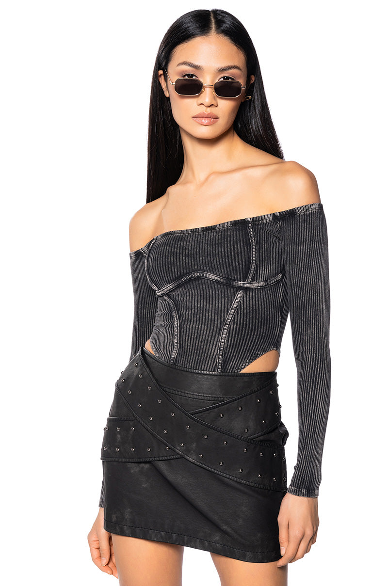 KATRINA MINERAL WASH OFF THE SHOULDER BODYSUIT