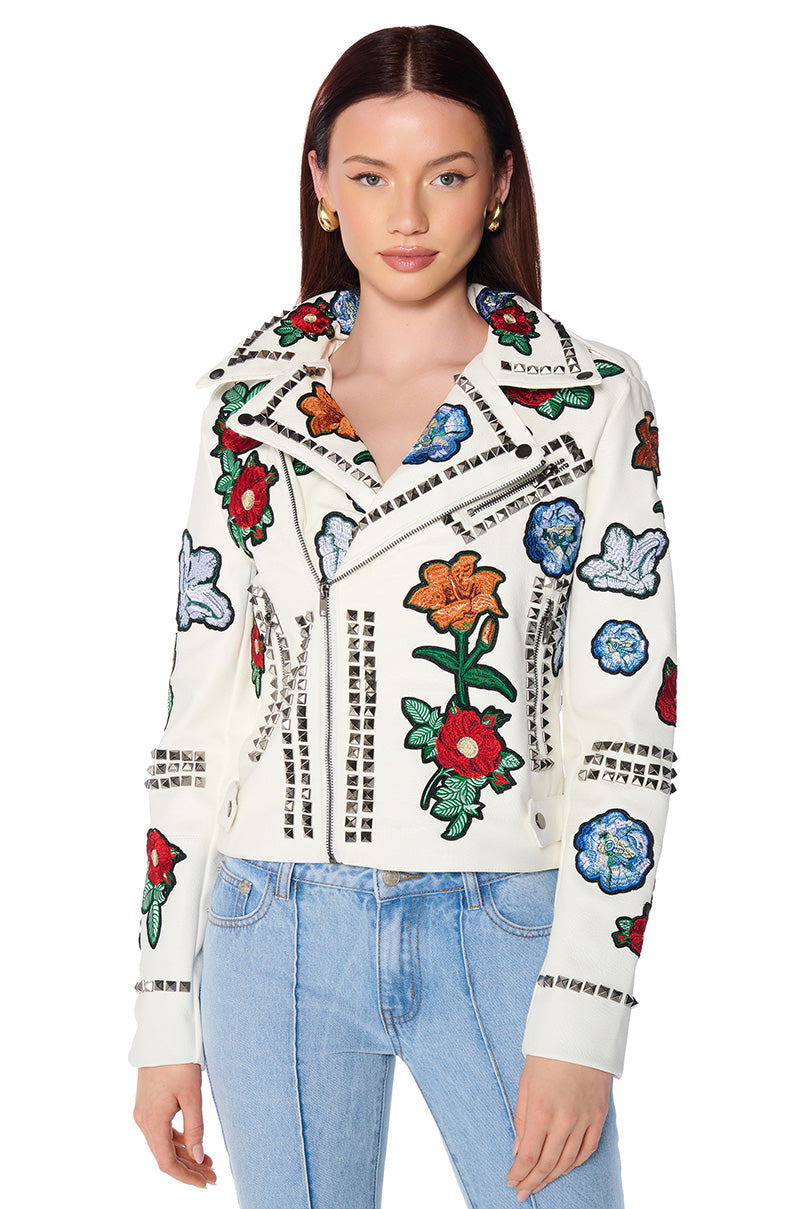 LA LOUVRE FLORAL PATCH MOTO JACKET