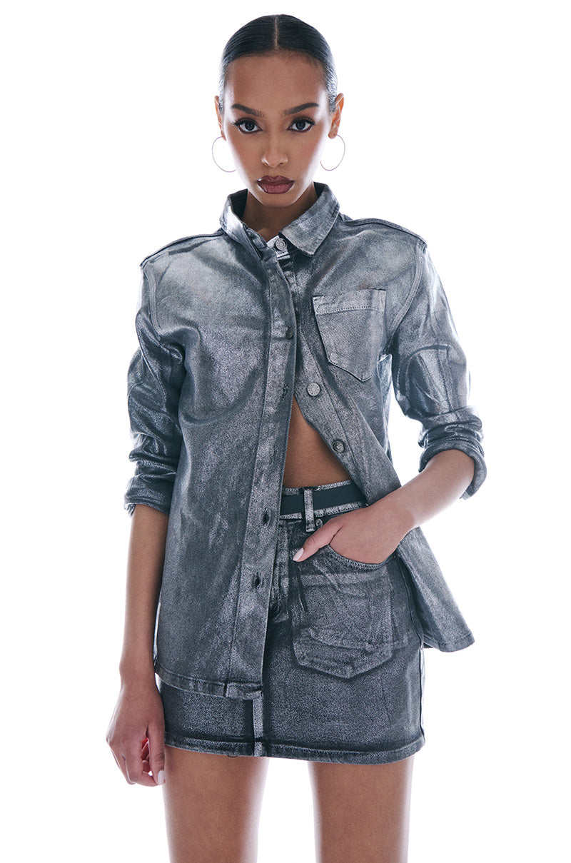 TWILIGHT HOUR FOIL EFFECT DENIM BUTTON DOWN