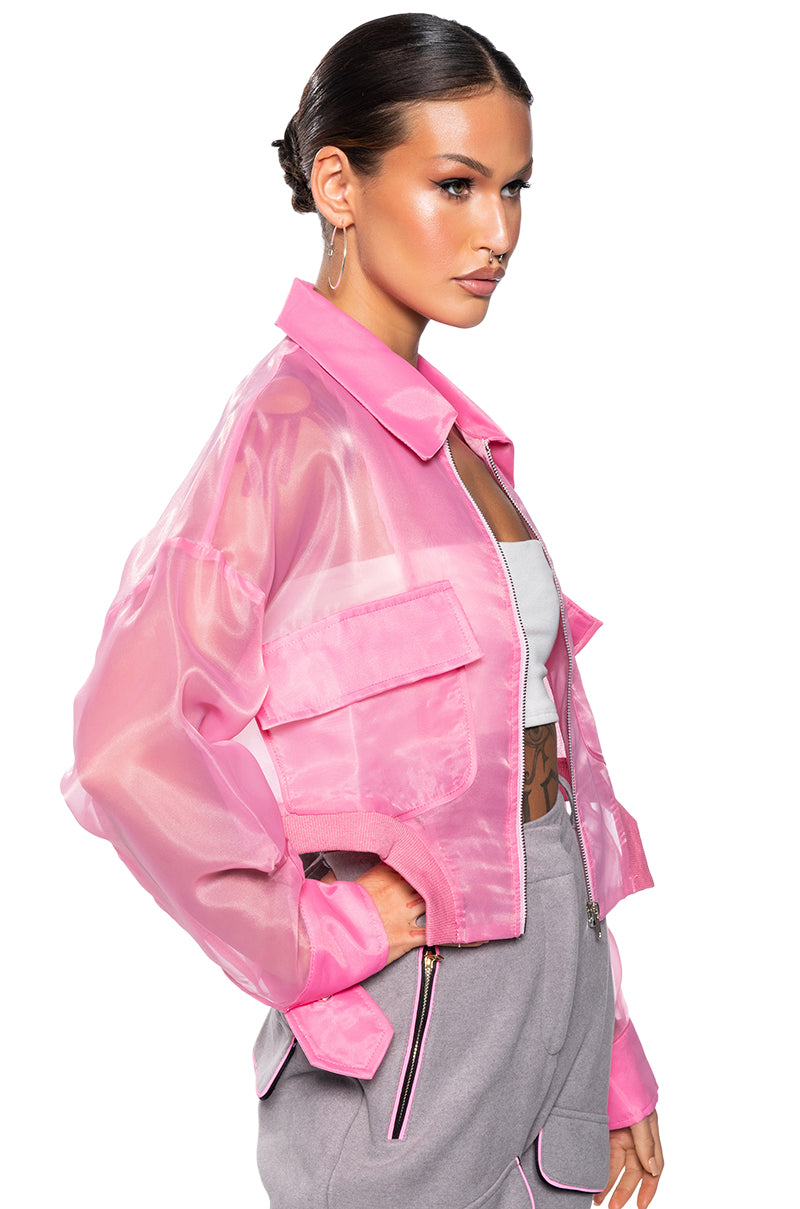 HYDE MESH BOMBR JACKET IN PINK