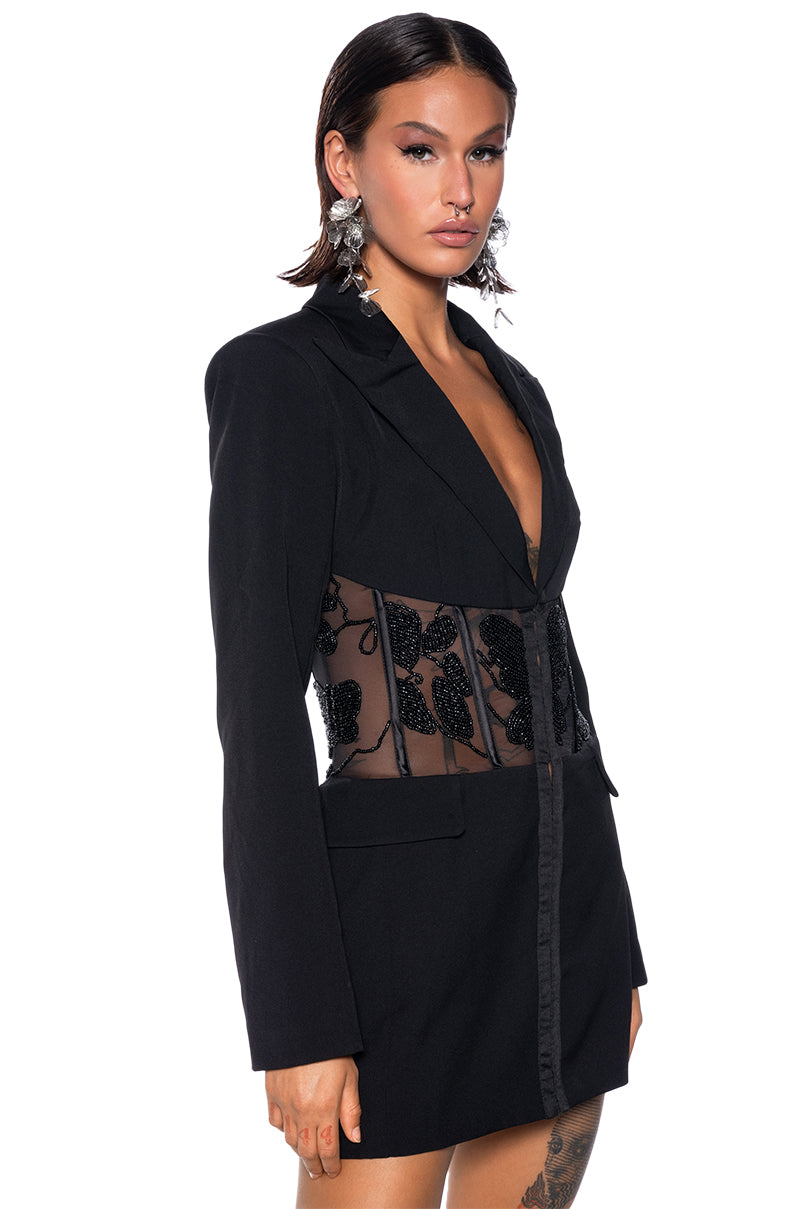 HAND BEADED MESH CORSET BLAZER