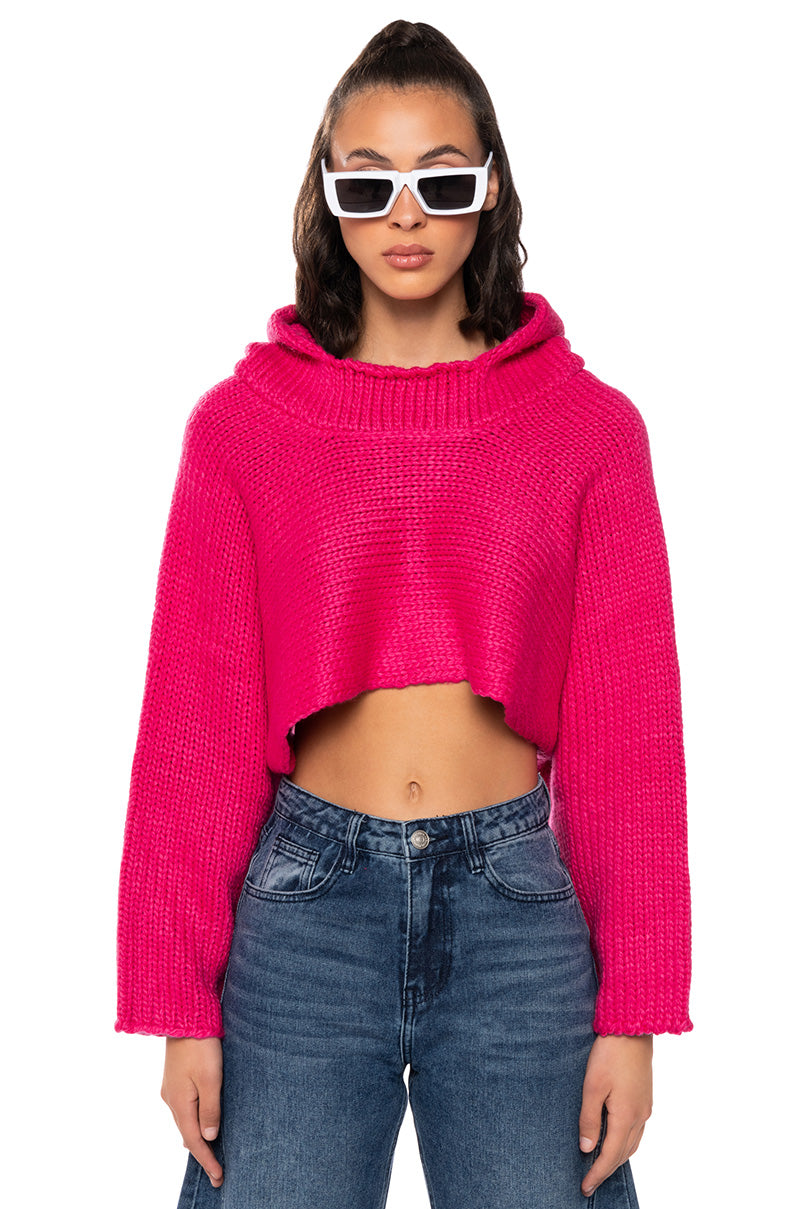 WORSHIP ME HOODED CROP SWEATSHIRT