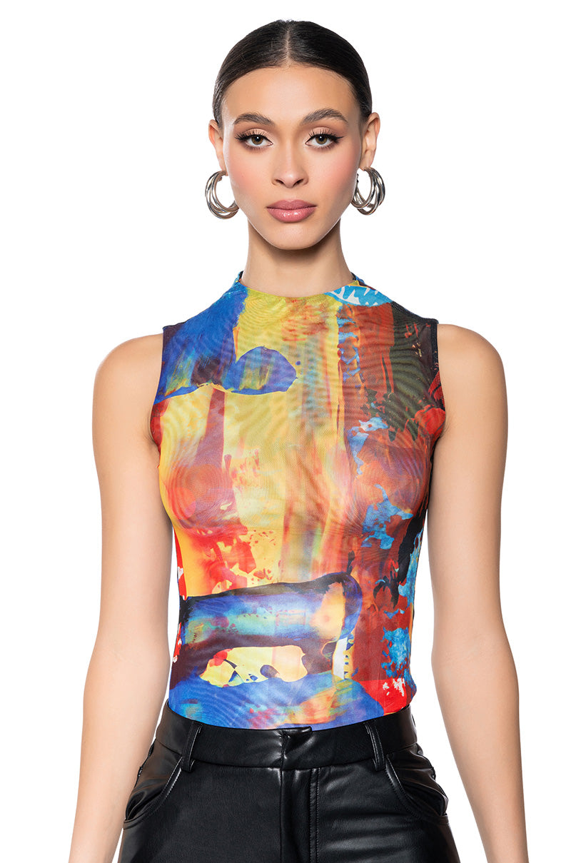 ABSTRACT SLEEVELESS MESH BODYSUIT