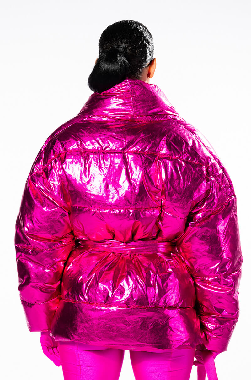 AURTURA LUXE METALLIC PINK PUFFER COAT