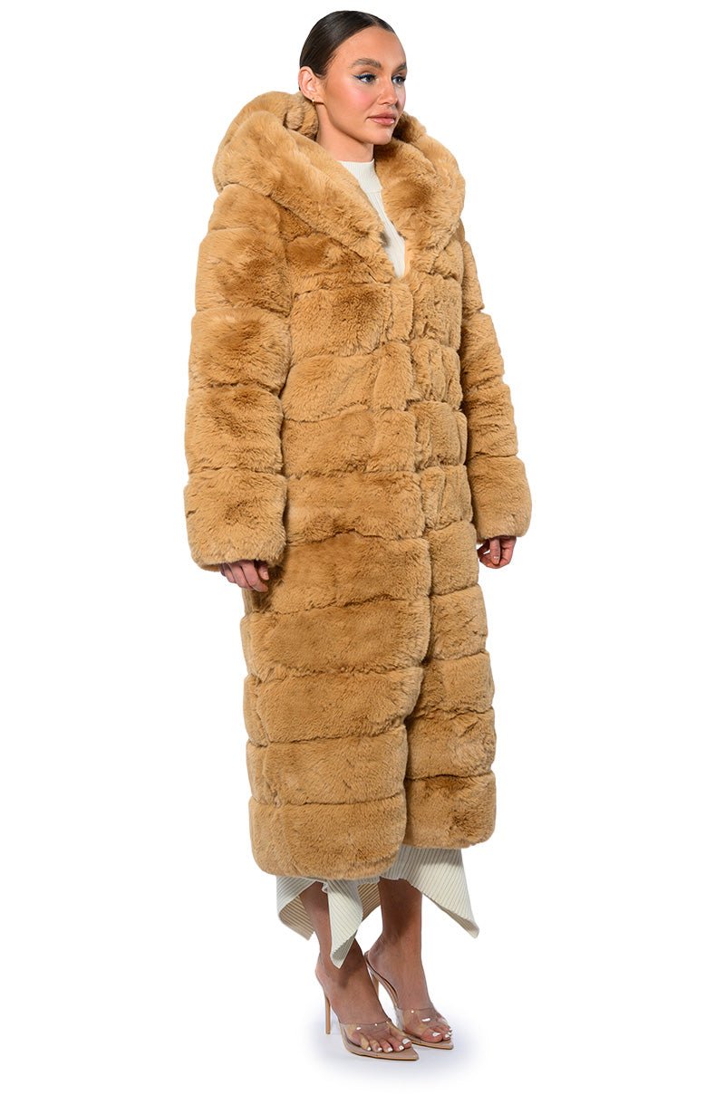 AZALEA WANG FAUX FUR PANEL HOODED TRENCH