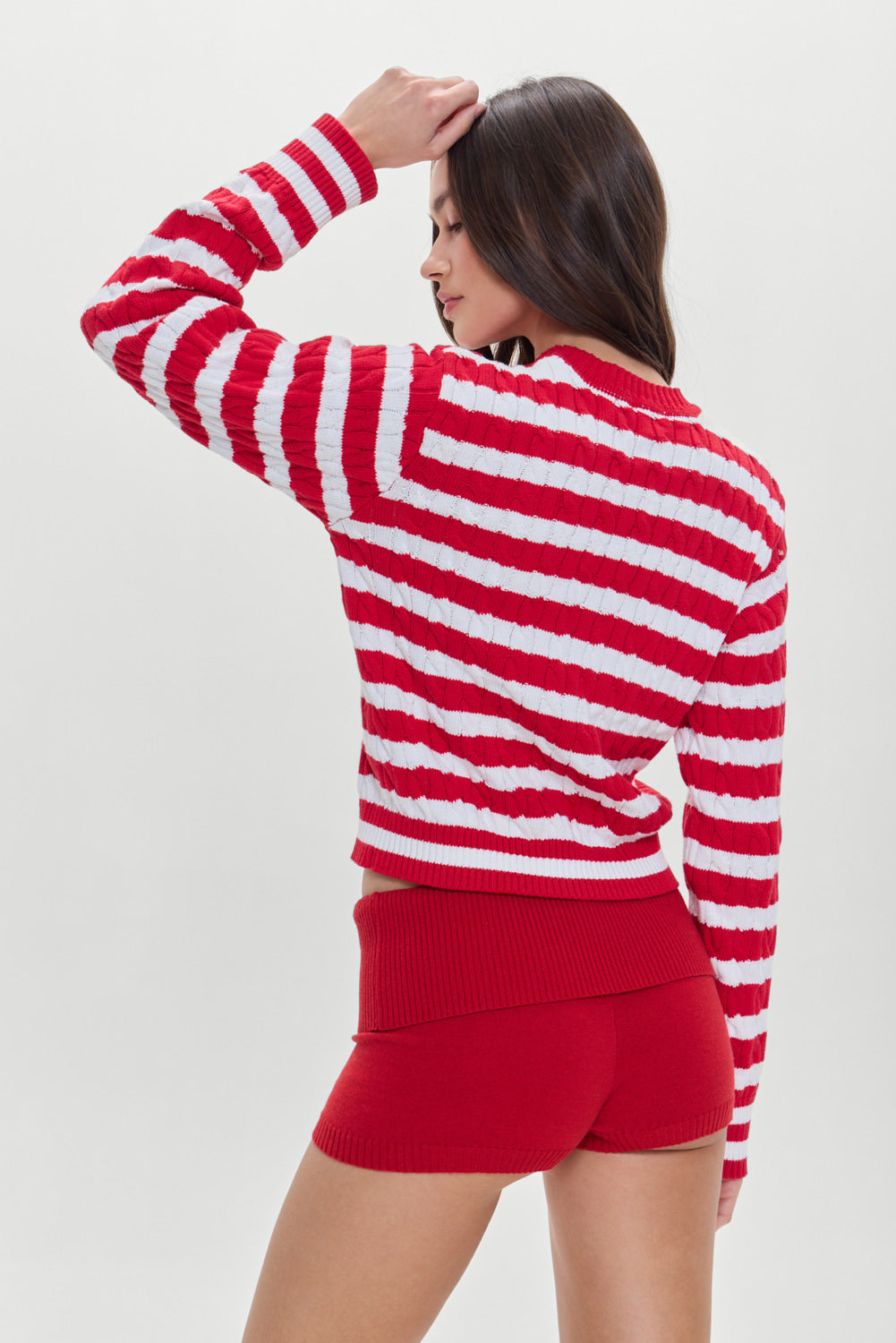 Varsity Cable Knit Sweater - Heartstrings Stripe