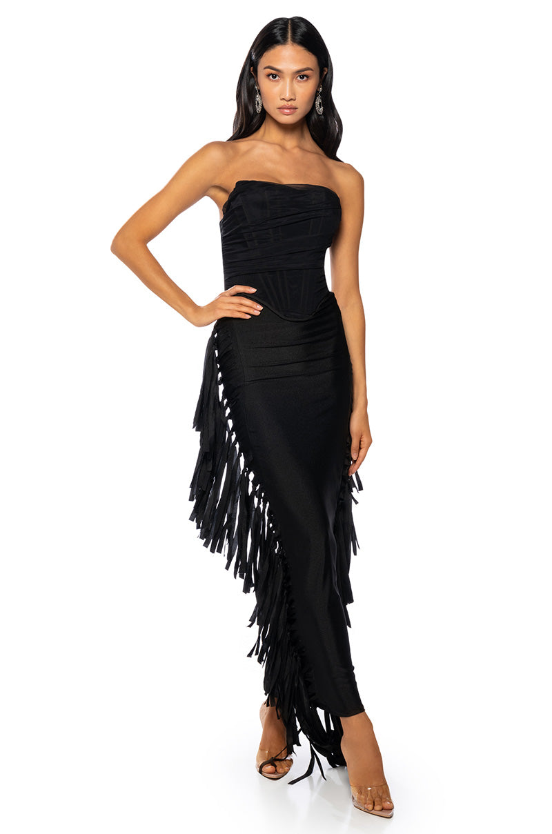 FRINGE ME OUT TUBE TOP MIDI DRESS