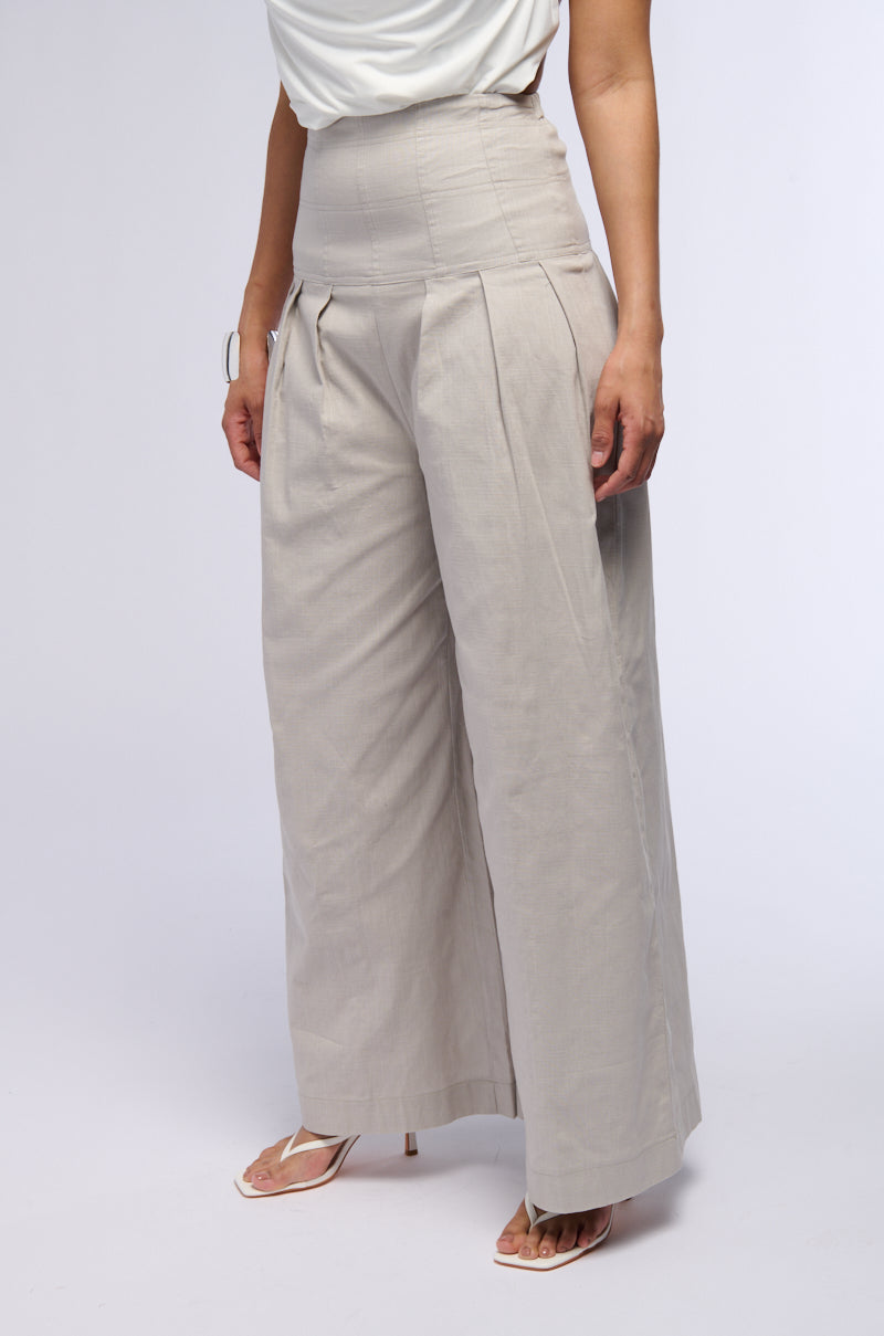 LUNA HIGH WAISTED WIDE LEG LINEN TROUSER