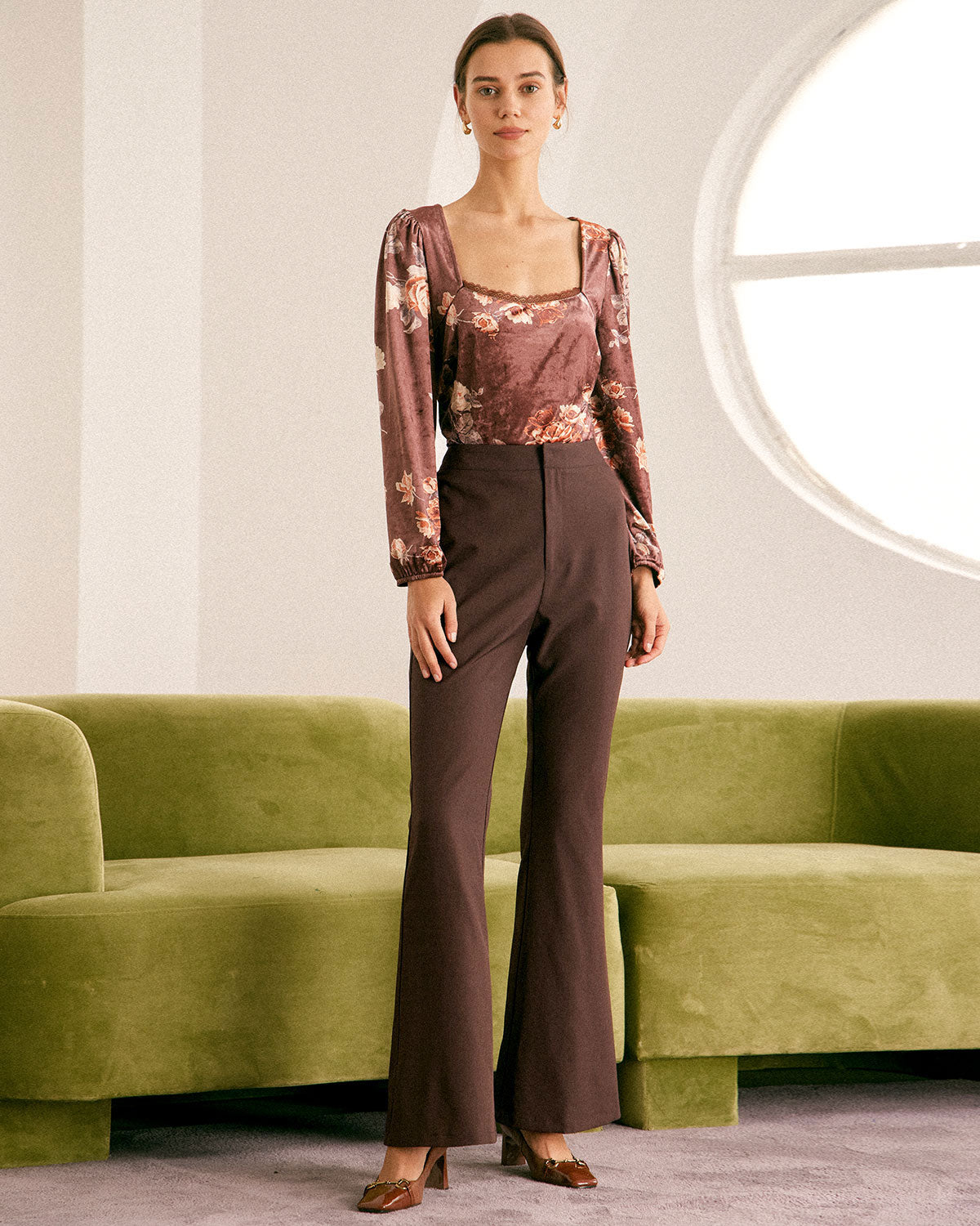 The Coffee Zip Fly High-waisted Flare Pants