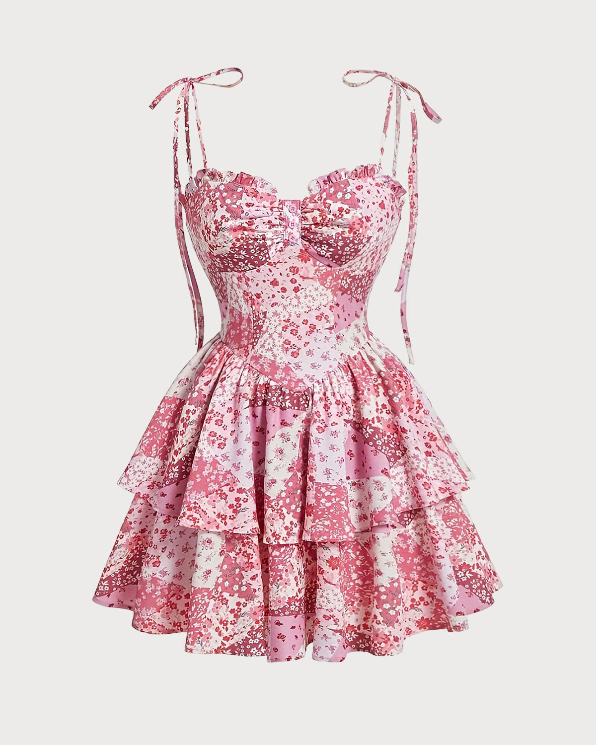 Pink Floral Tiered Slip Mini Dress