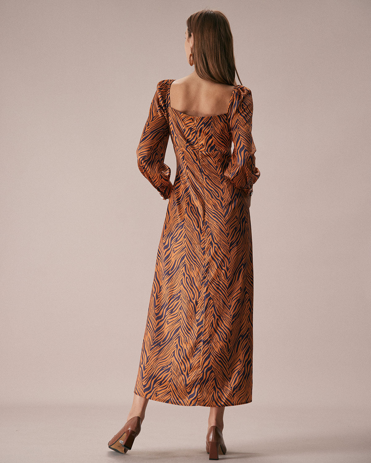 The Brown Sweetheart Neck Zebra Maxi Dress