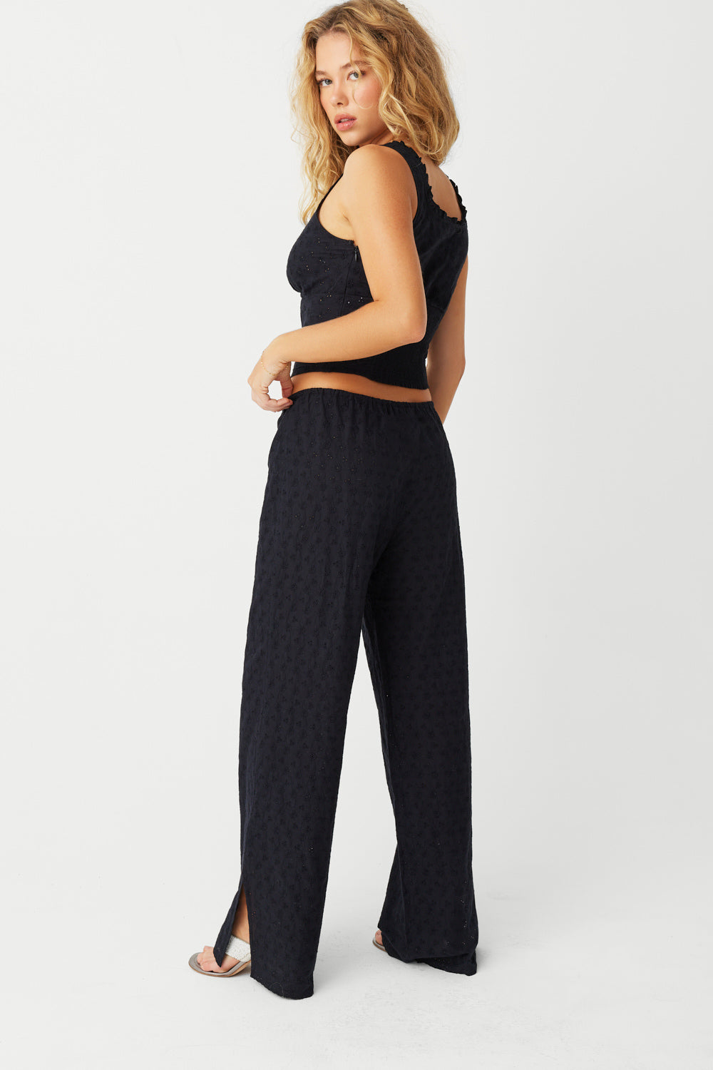 Daisy Eyelet Low Rise Pant - Black