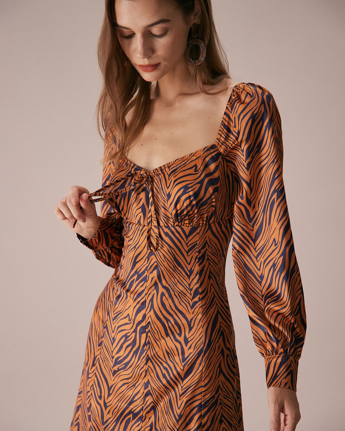 The Brown Sweetheart Neck Zebra Maxi Dress