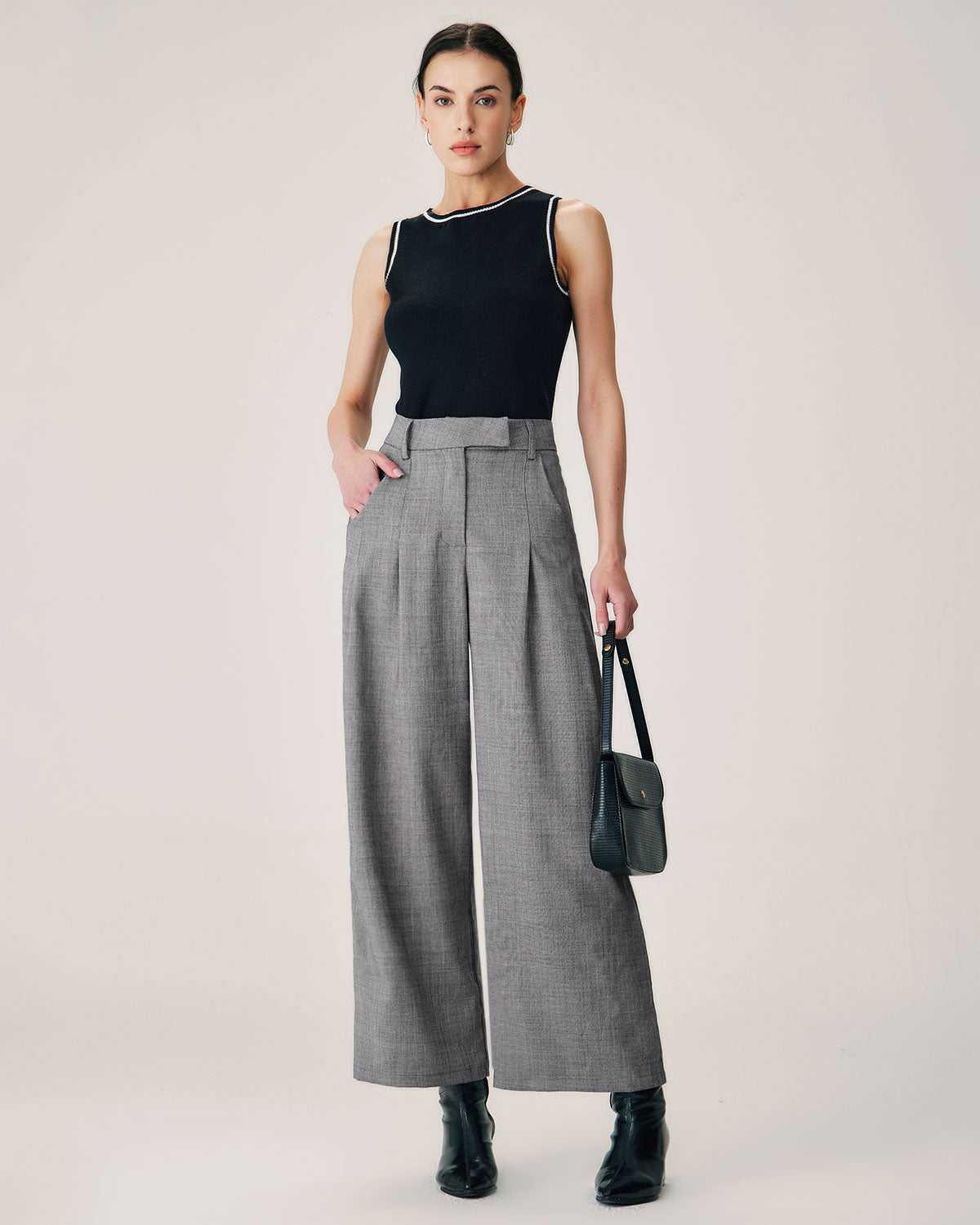 Grey Natural Waisted Straight Pants