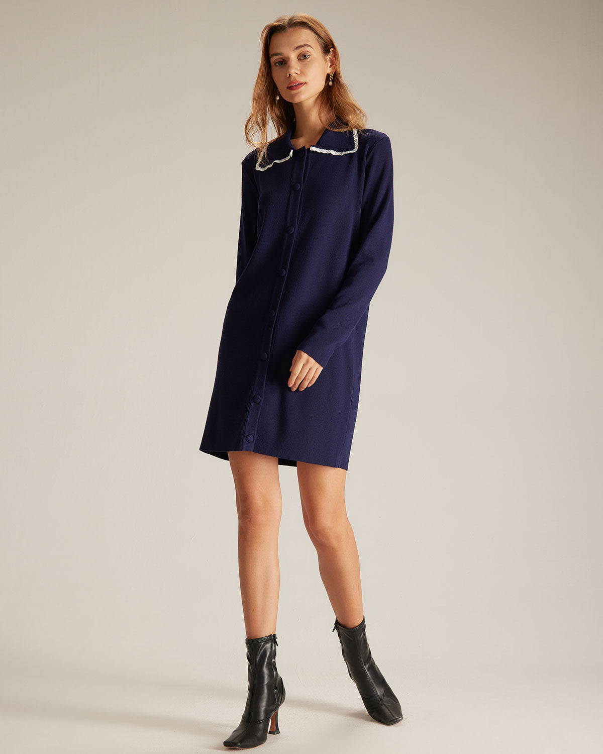 The Navy Peter Pan Collar Sweater Mini Dress