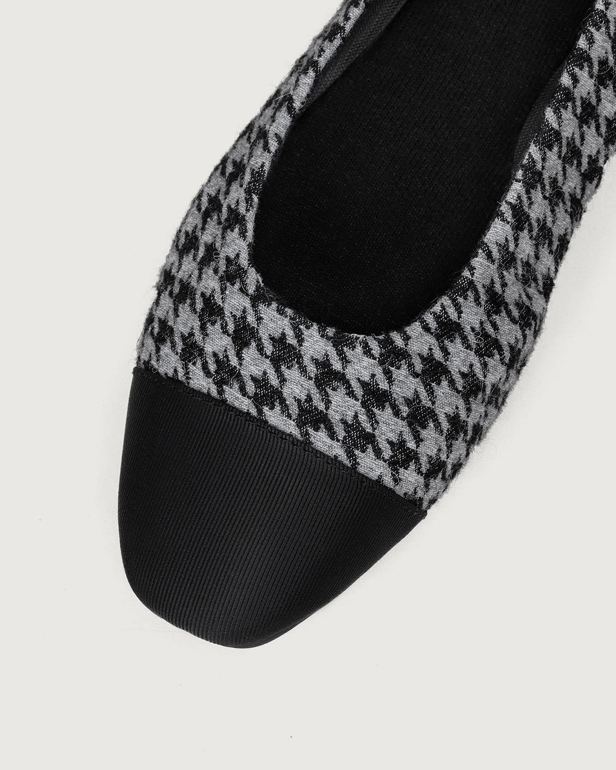 Enfiis Black and Grey Houndstooth Jacquard Square Toe Ballet Flats