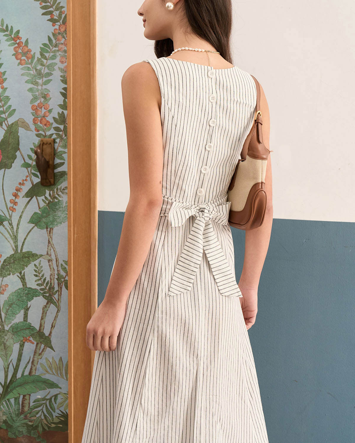 The White Square Neck Striped Midi Dress