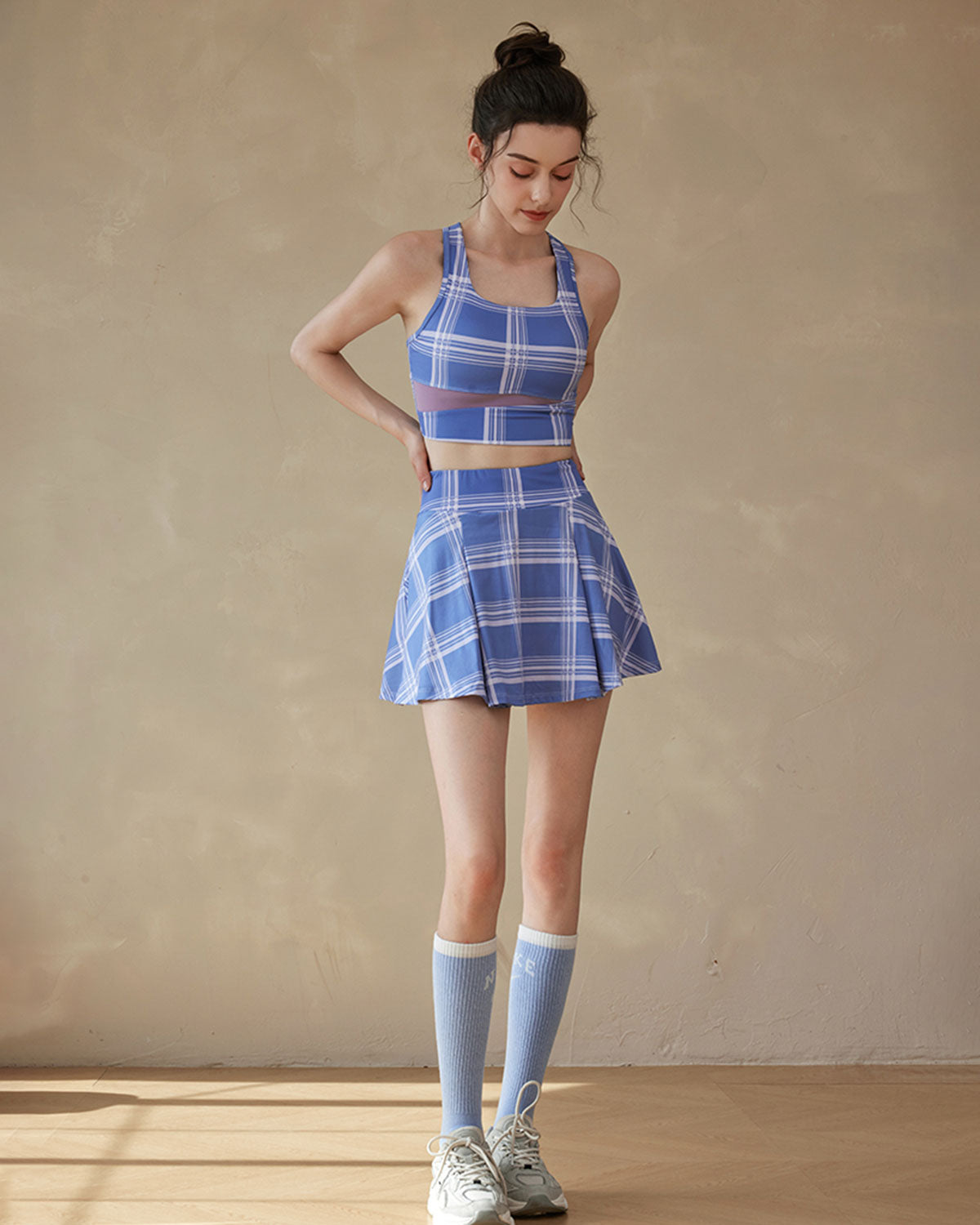 Blue Plaid Yoga Skirt