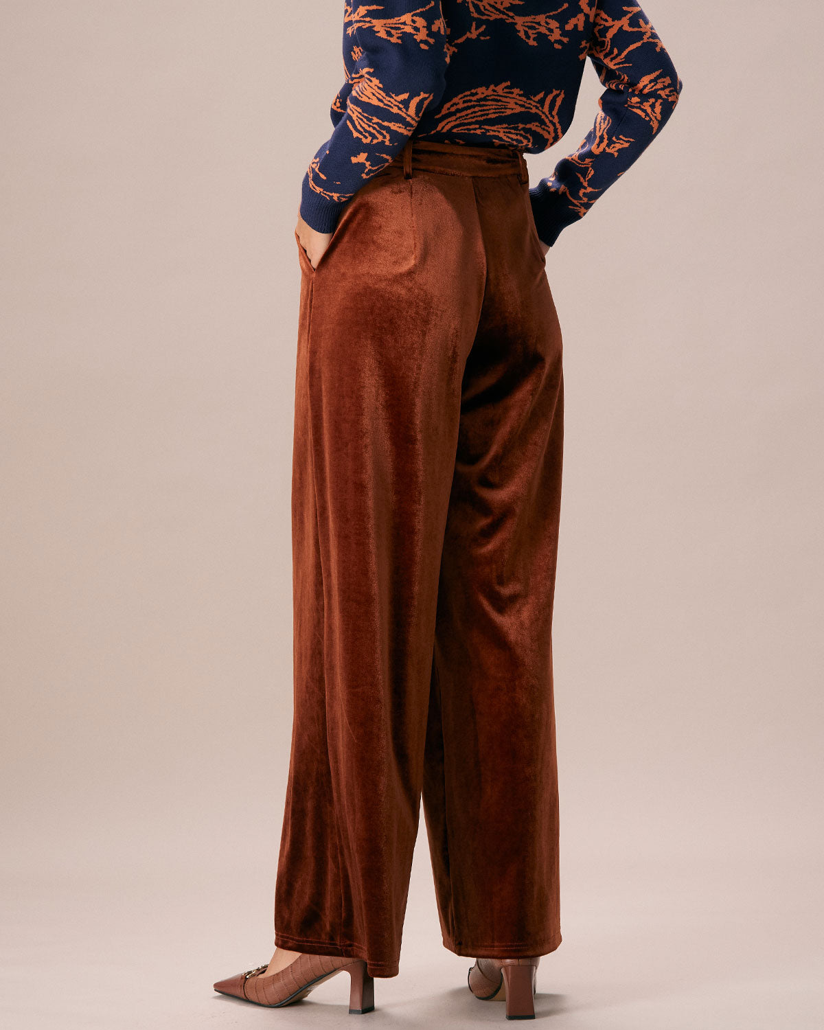 The Brown High Waisted Velvet Wide Leg Pants