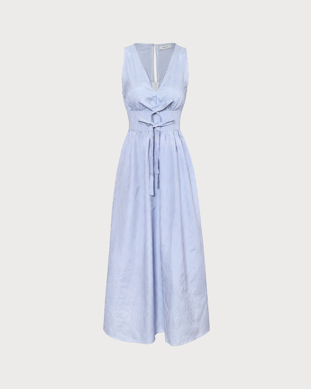 The Blue V Neck Shirred Striped Maxi Dress