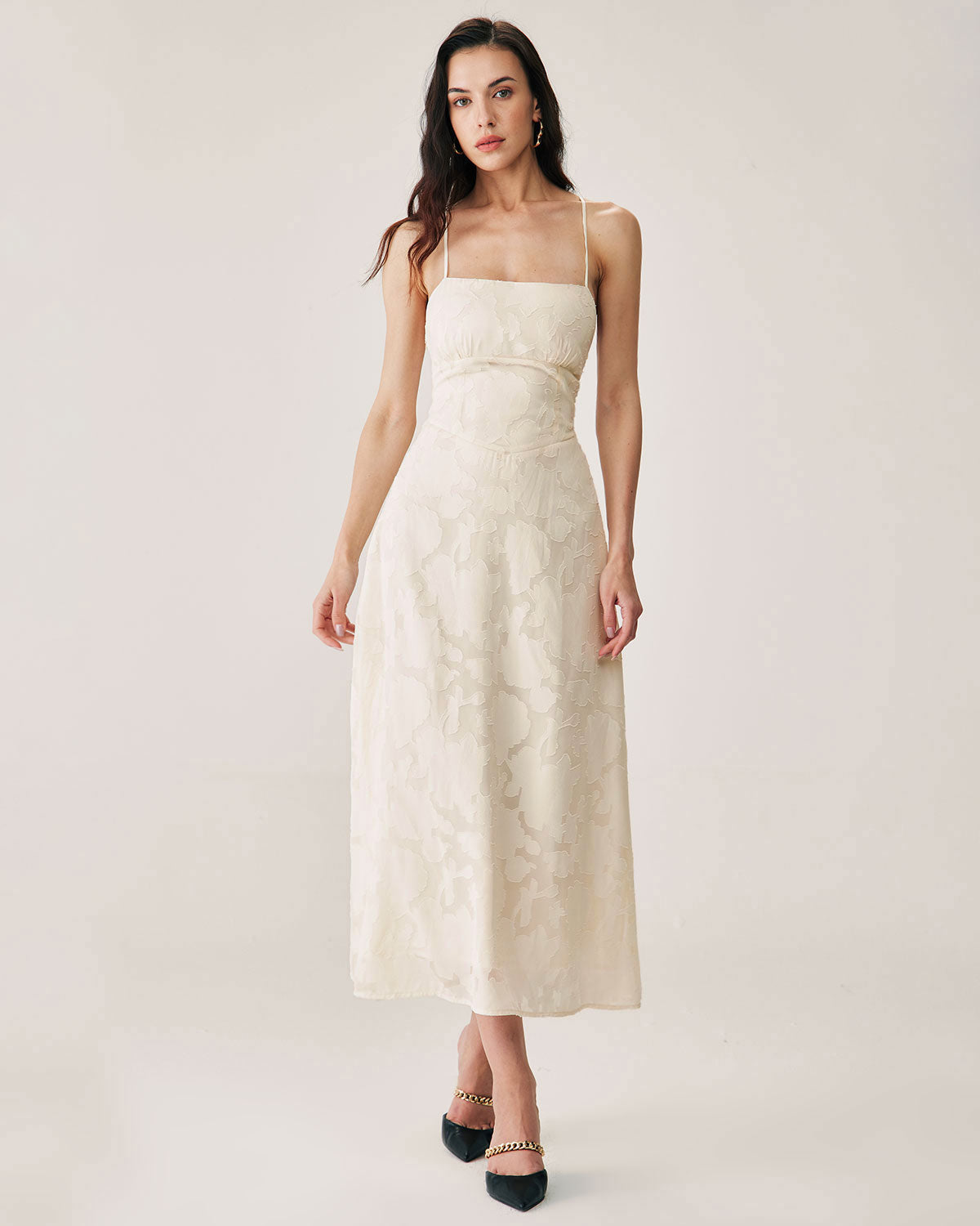 Apricot Jacquard Corset Slip Maxi Dress