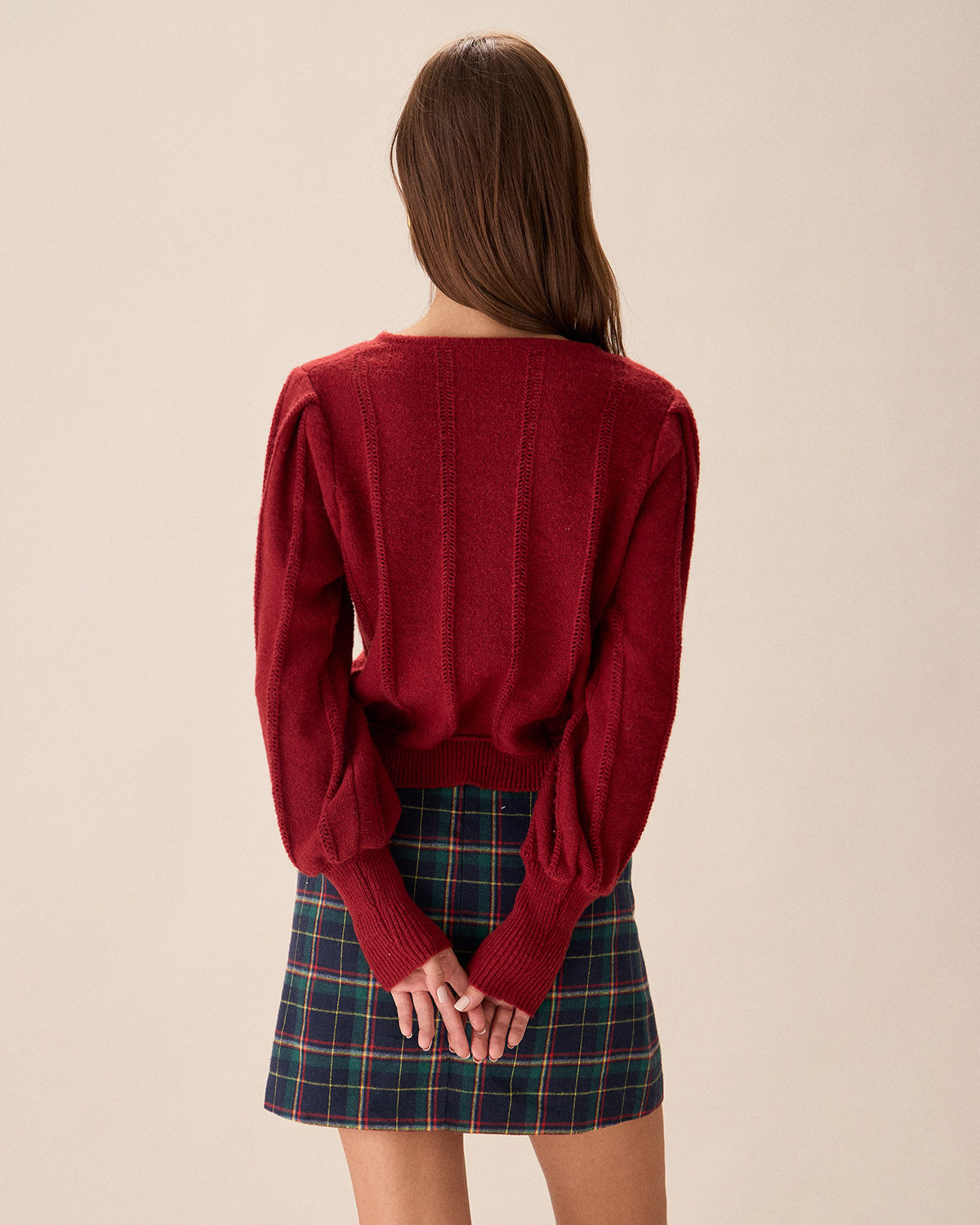 Red Lantern Sleeve Single-Breasted Cardigan