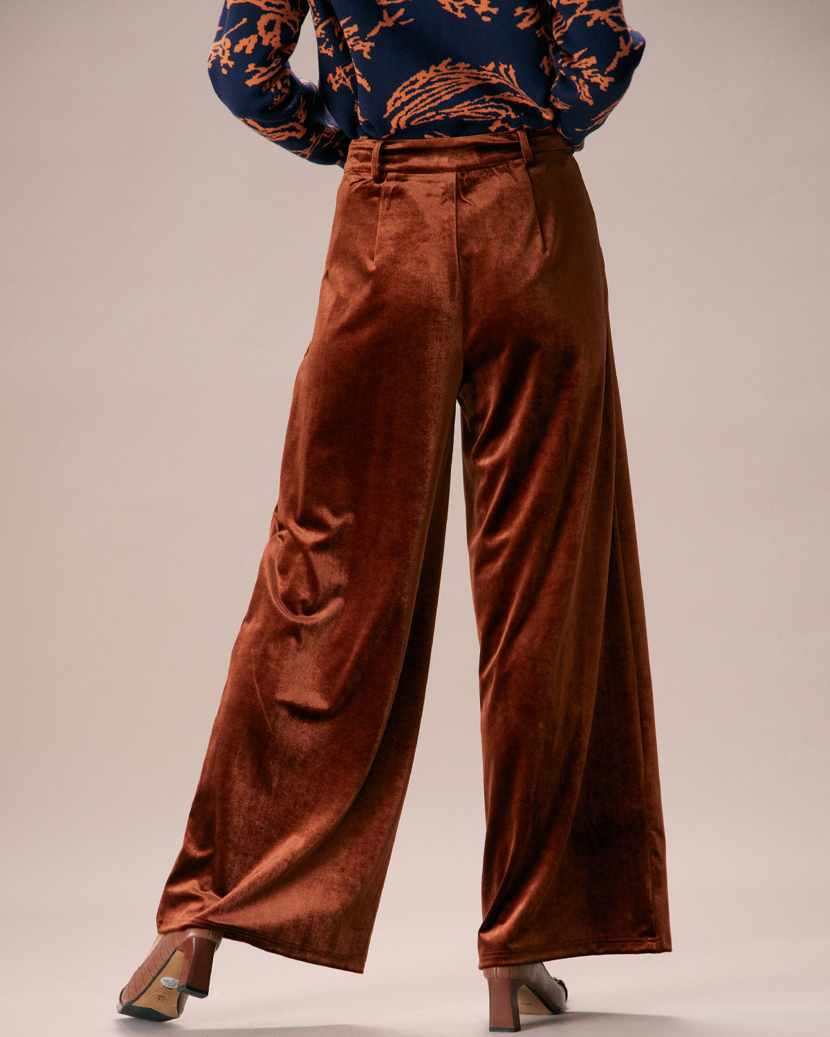 The Brown High Waisted Velvet Wide Leg Pants