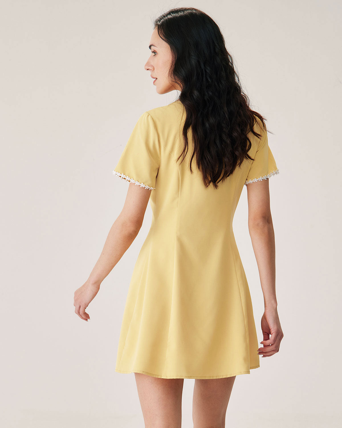 Yellow V-neck Button Mini Dress