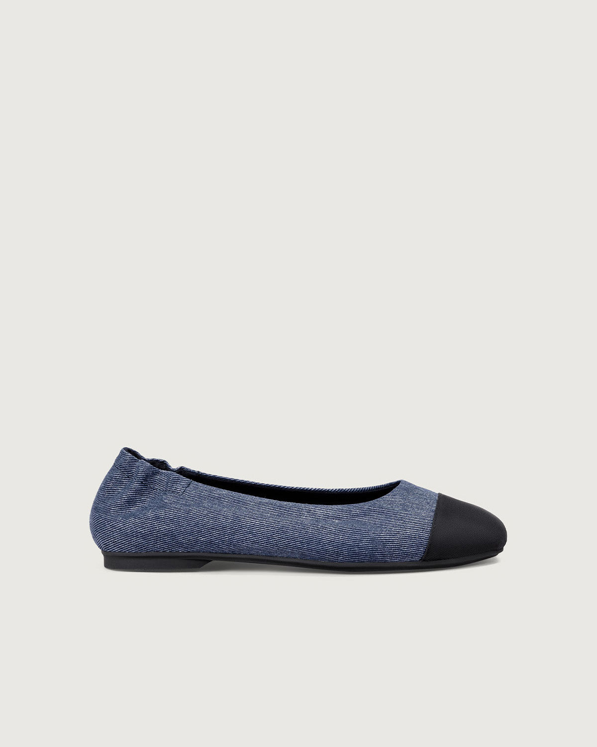 Enfiis Blue Twill Denim Square Toe Ballet Flats