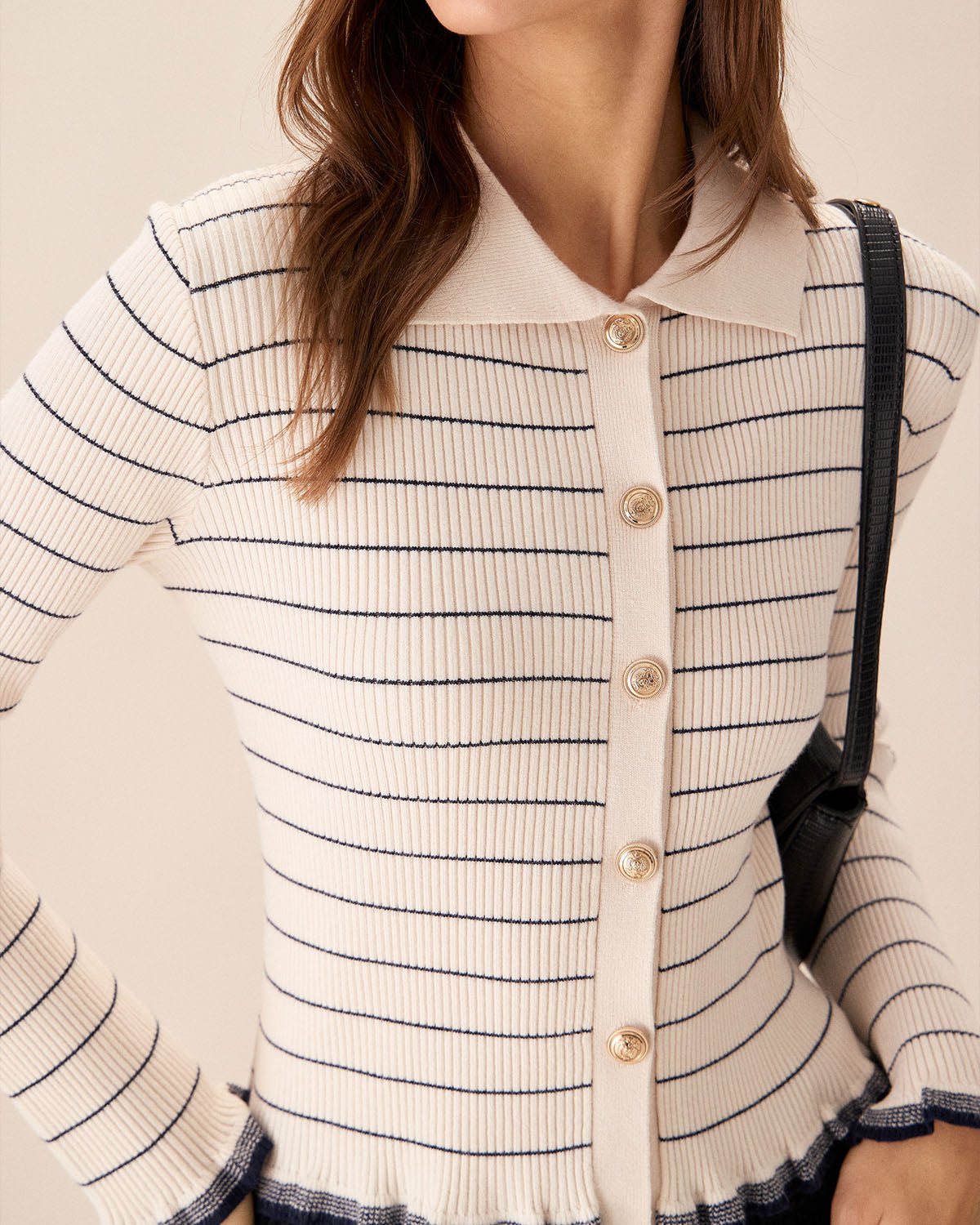 Apricot Striped Poet Sleeve Cardigan