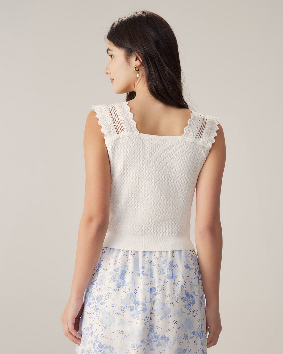 White Ruffle Embroidery Tank