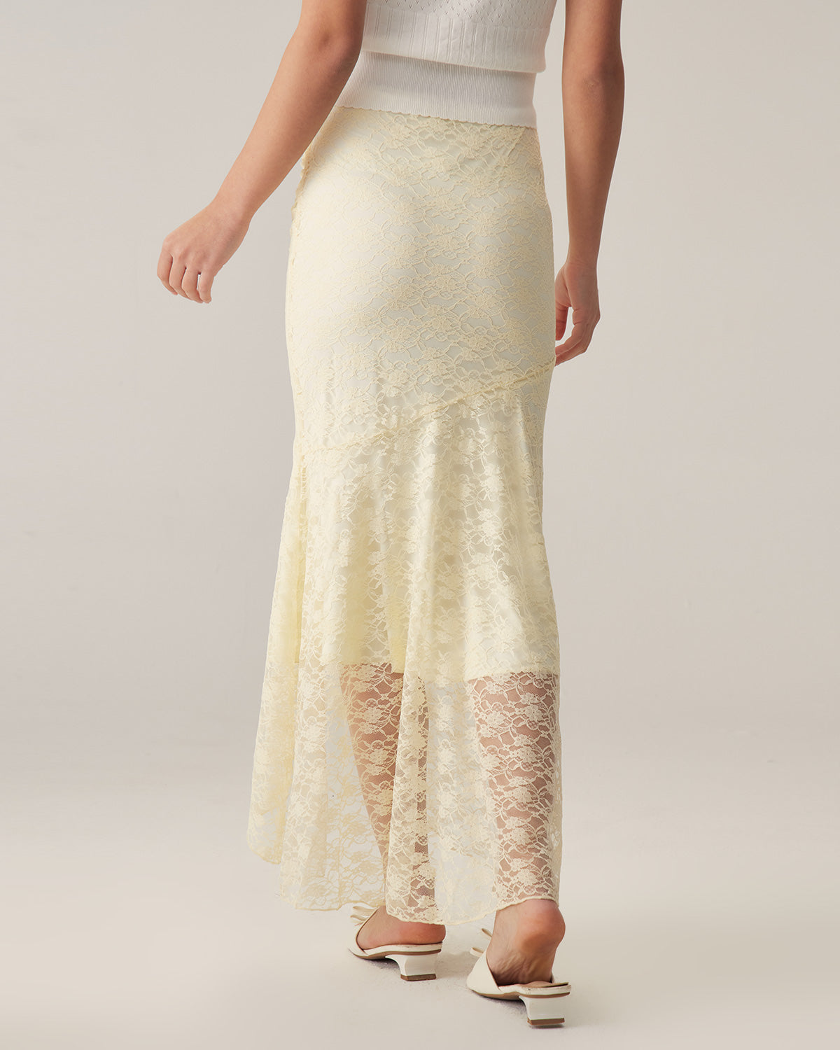 Beige Lace Straight Maxi Skirt